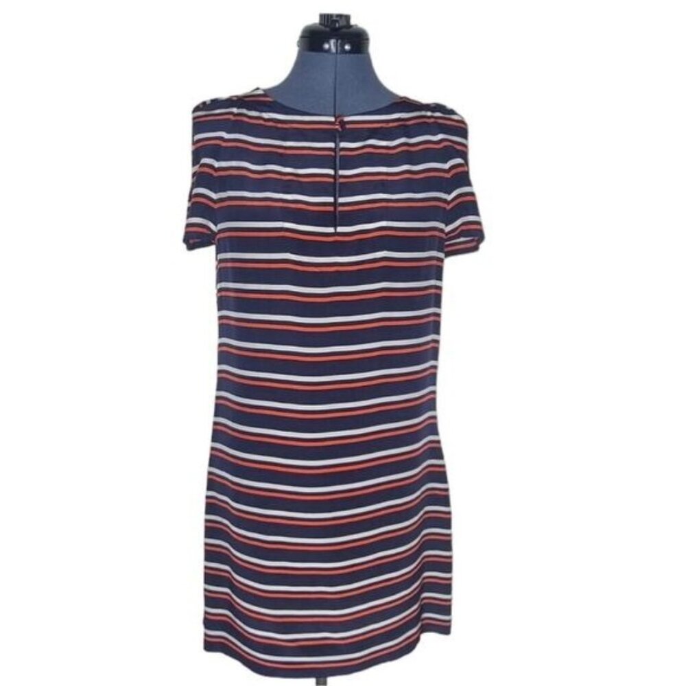 J. Crew navy striped short sleeve silk shift dress size 4